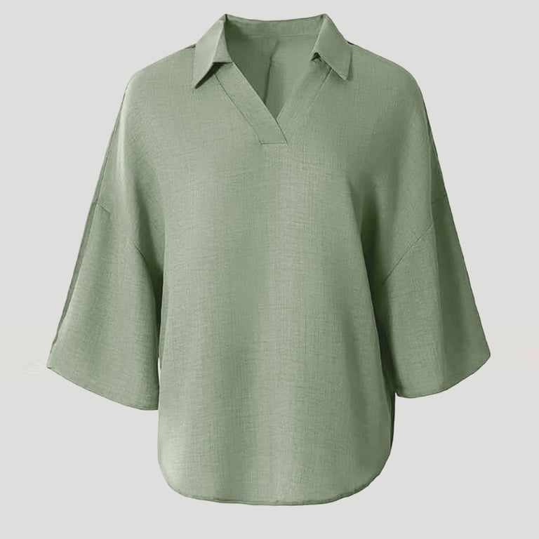 Caywon Women's Blouses & Tops, Collared V Neck 3/4 Sleeve with Loose ...