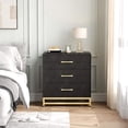 thumbnail image 2 of Eastvita Commode en Bois Noire à 3 Tiroirs, Table de Chevet Moderne avec Poignées Dorées pour Rangement de Garde-Robe et de Chambre, 2 of 4