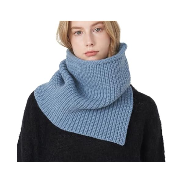 wonima44 Women Fall Winter Ribbed Knit Turtleneck Collar Scarf Trendy Solid Windproof Pullover Split Knitted Scarves Wrap Shawl Cape