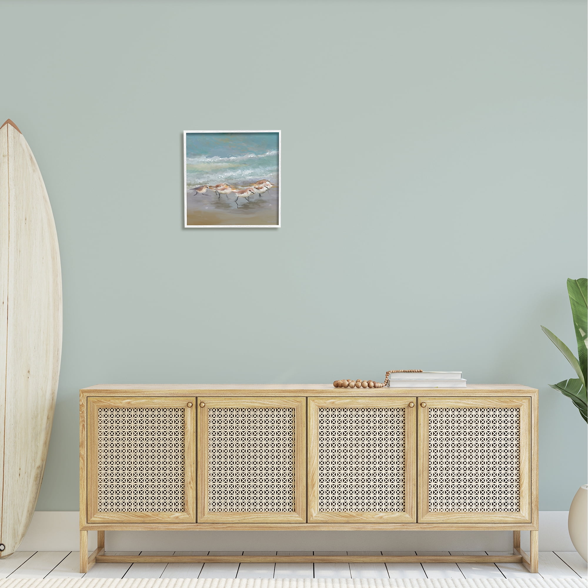 Stupell Nautical Sea Birds Shoreline Waves Landscape Painting White Framed Art Print Wall Art