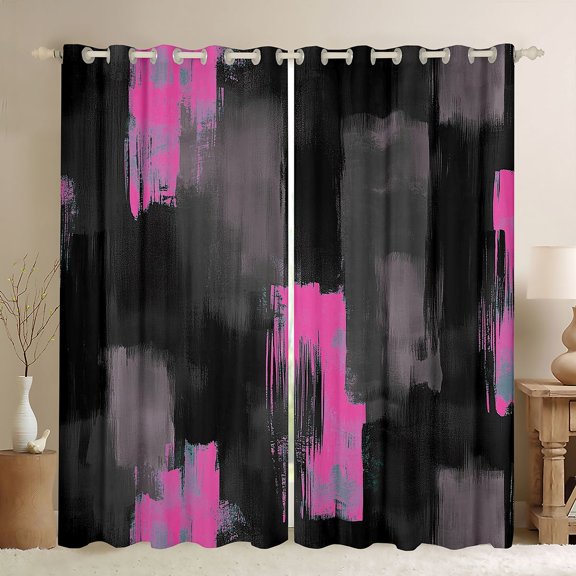 jejeloiu Modern Grunge Pastel Black Out Curtains,Pink Black Geometric Curtains Pack of 2 (42x63 Each) For Men Women