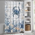 thumbnail image 5 of Ocean Crab Shower Curtain, 72" x 72", Blue Yellow Sea Star Shell Coral White Wood Grain Waterproof Bathroom Curtain Washable Shower Curtain Set with 12 Hooks, 5 of 8