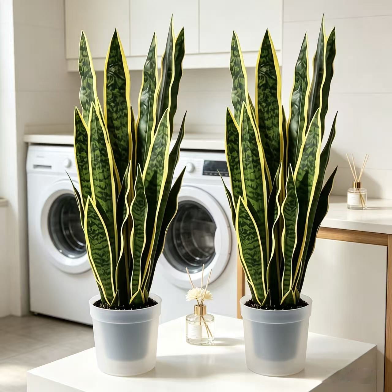 22.44in Artificial Snake Plant, Faux Sansevieria with Golden Edges, UV Resistant Fake Snake Plant for Indoor Outdoor Home Office Living Room Decor, No Pot