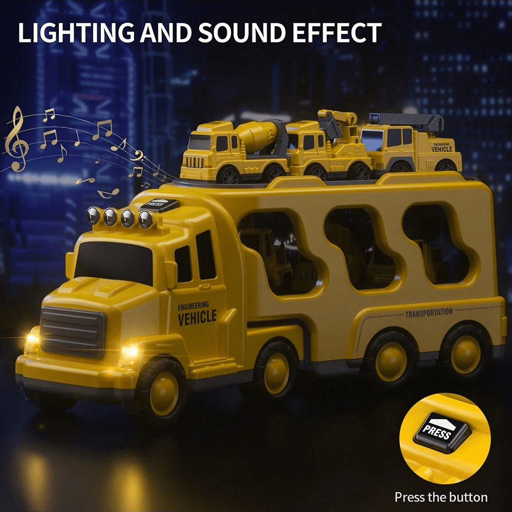 Kids Toddler Construction Car Toys Toys, Baby Track Toys Sound and Light Big Truck 6 Small Construction truck Toys Friction Powered Cars Trucks Crane Mixer Excavator for 3 4 5 6 7 8Years Old