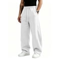 thumbnail image 2 of GrmtClth Men Indoor Outdoor Solid Wide Leg Sweatpants, Male Commute Loungewear, Elastic Drawstring Waist Loose Bottoms, Leisure Daily Relax Garment White S, 2 of 7