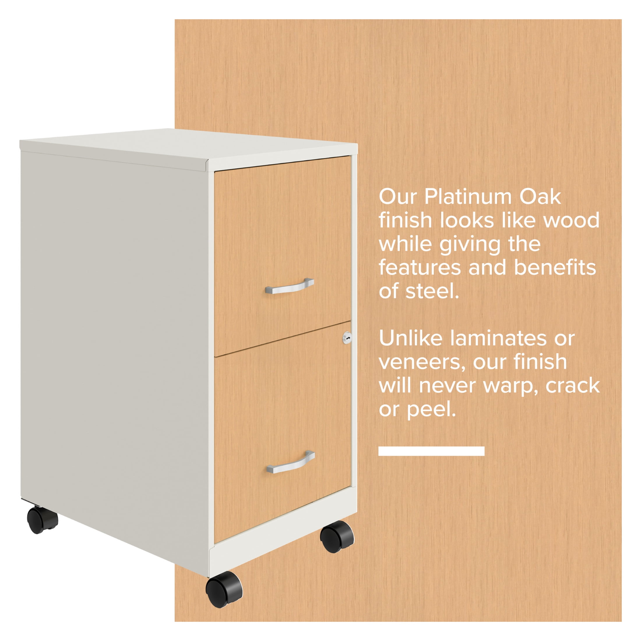 Space Solutions 18" Deep 2 Drawer Mobile File Cabinet with Wood Pattern Drawer Fronts, White/Platinum Oak