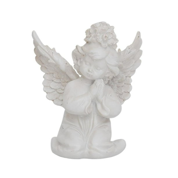 Estatua nórdica de oración, figura de querubín con alas, colección de ángel bebé, memorial blanco Reza a la izquierda