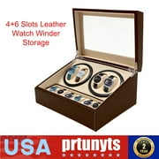 4+6 Leather Auto Self-winding Watch Winder Storage Display Case Box Dual Motor