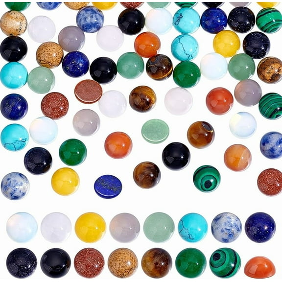 64pcs Gemstone Cabochons 16 Styles Half Round Cabochons 8mm Quartz Tiles Cabochons Natural Stone Gems Stone Cabochons