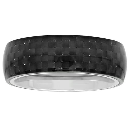 MenÃƒÂ¢ s Stainless Steel & Black Carbon Fiber Domed Band ÃƒÂ¢ Mens ring