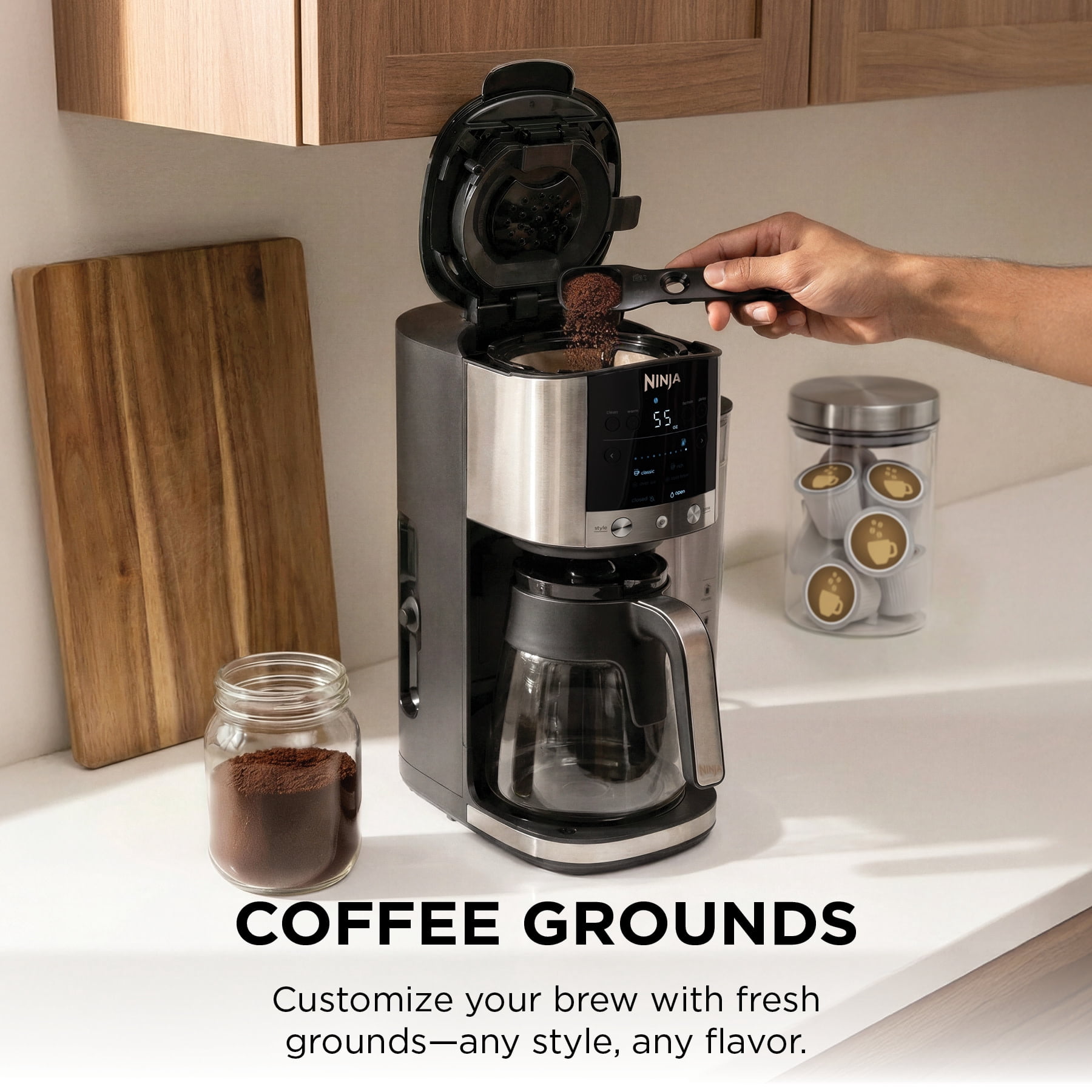 Ninja DualBrew 12-Cup Drip Coffee Maker, Grounds & Pods Compatible, 4 Brew Styles, GP161, Stainless Steel