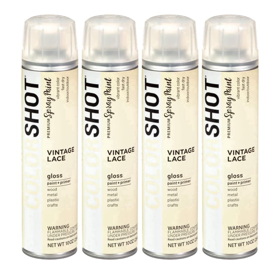 COLORSHOT Gloss Spray Paint, Vintage Lace (Cream) 10 oz. 4 Pack, Fast-Drying Acrylic Paint, Indoor & Outdoor Use