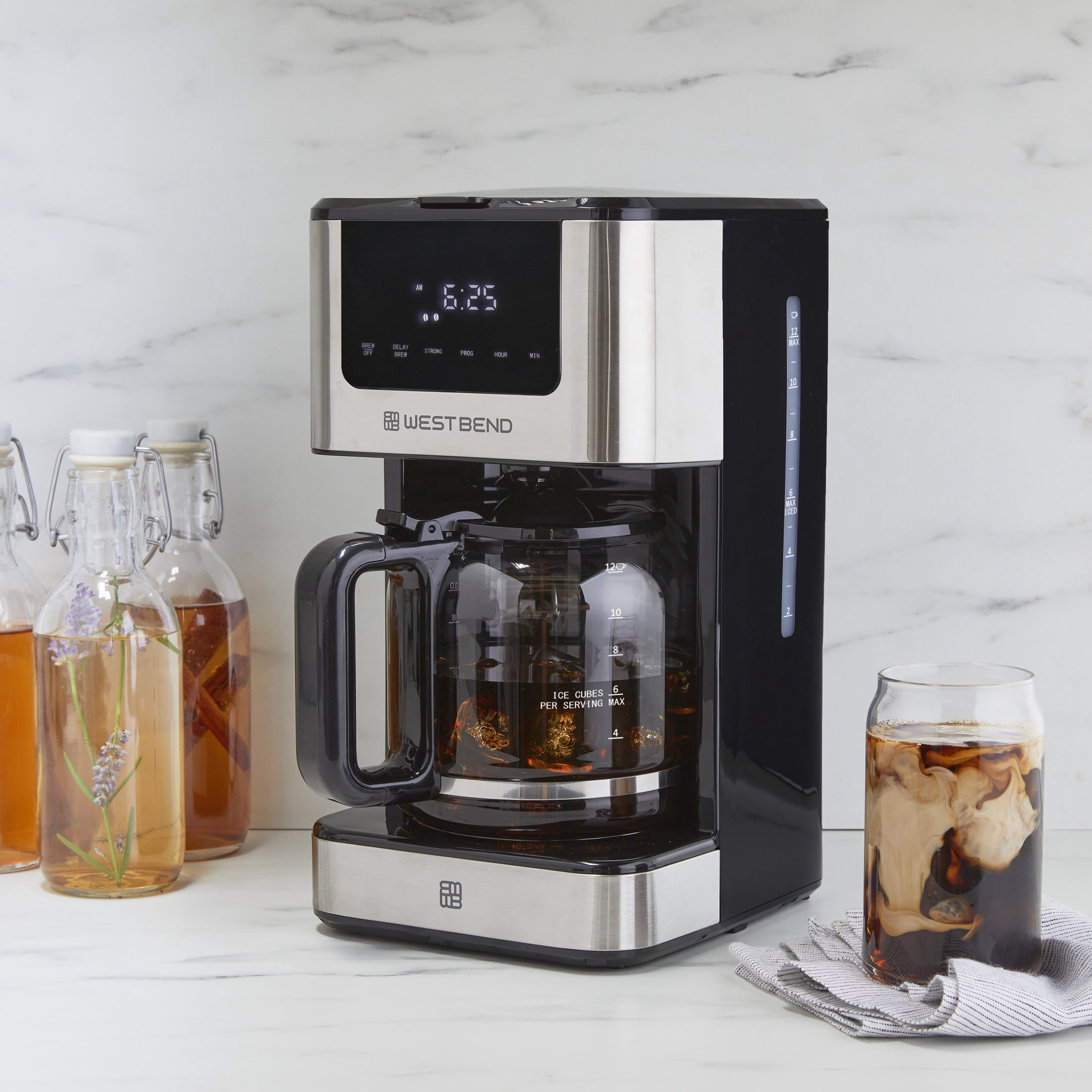 West Bend 12 Cup Hot & Iced Coffee Maker, in Stainless Steel (CMWB12BK13)
