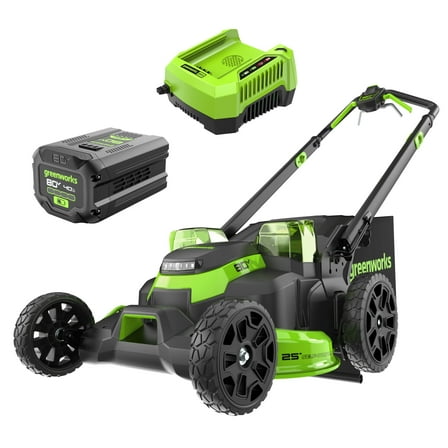 Greenworks 80V 25" Brushless Cordless Self-Propelled Lawn Mower,3 in 1 Dual Blade LawnMover, W/4.0Ah Battery and Rapid Charger Included