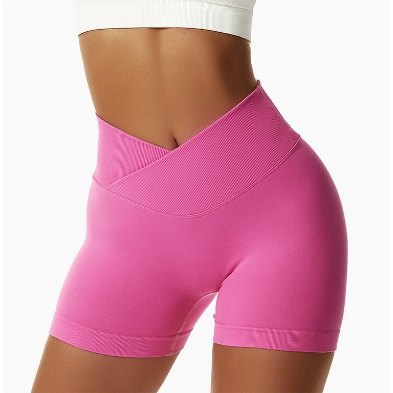 Ovticza Crossover Biker Shorts for Women V Criss Cross High Waist Yoga Workout Gym Shorts with Tummy Control Hot Pink M Walmart