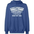 thumbnail image 2 of OXI Hoodie Sweatshirt - Don't Confuse My Personality, Basic Casual Hoodie for Men's and Women Fleece Hoodie Long Sleeve - Indigo Blue Small, 2 of 3