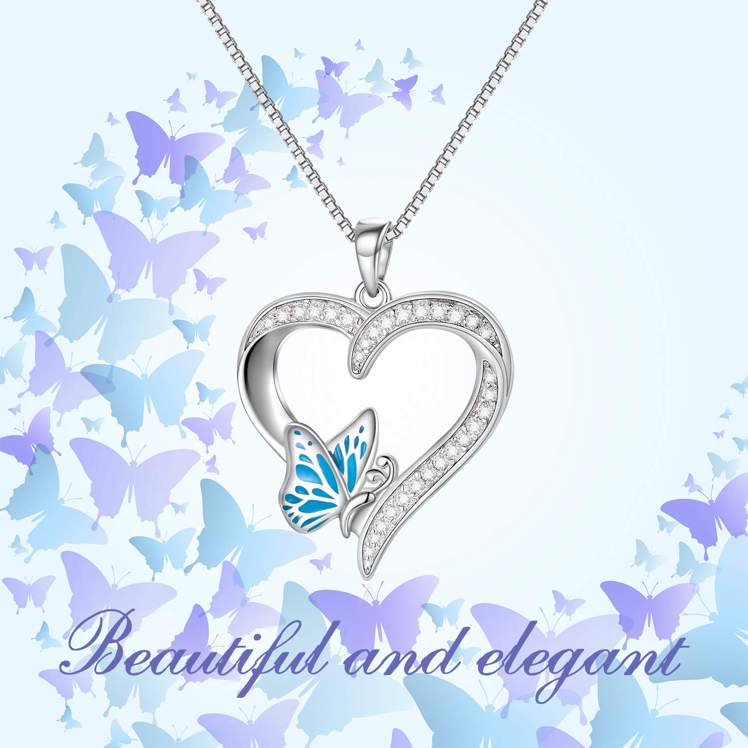 AOBOCO Christmas Gifts for Women, Butterfly Necklace Sterling Silver Heart Pendant with Butterfly Necklace for Women