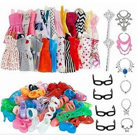 Kavelle Home INC 32 Item/set Doll Accessories=10 Pcs Doll Clothes Dress 4 Glasses 6 Necklace 2 Handbag 10 Pairs Shoes