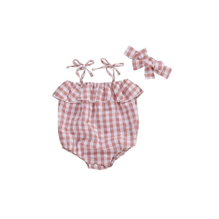 

Farrubbyine8 Infant Baby Girl Summer Romper Bodysuit Jumpsuit Headband Outfits