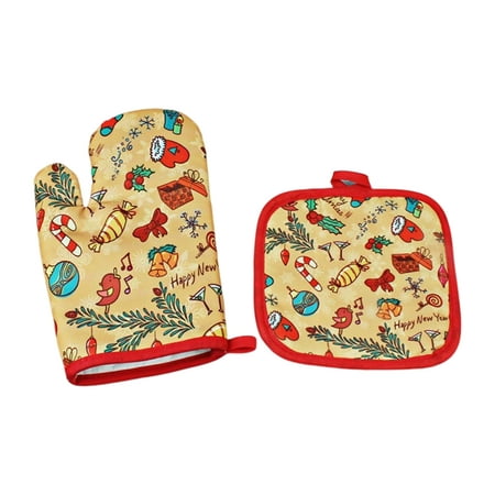 

xinhuadsh 2Pcs/Set Christmas Oven Mitt with Pot Holder Anti-scalding Heat-resistant Hanging Loop Thicker Heat Insulation Washable Xmas Santa Claus Kitchen Glove for Cooking
