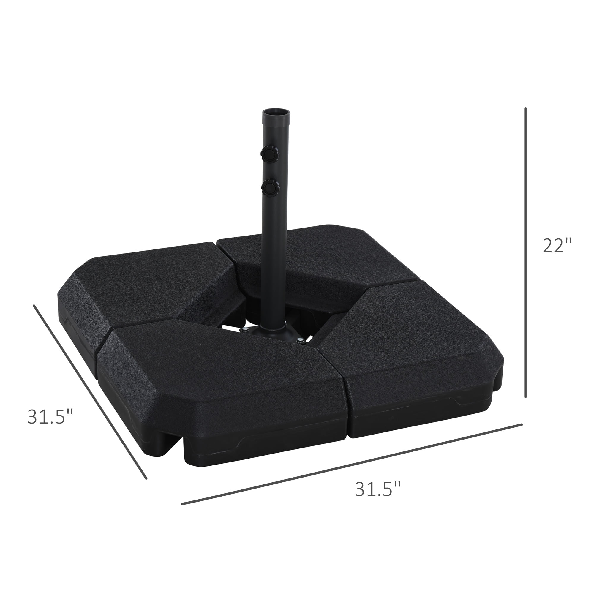 Outsunny 4-Piece Outdoor Patio Offset Umbrella Base Stand Weight Holder w/ Cross Base for Powerful Support, 158lbs Sand or 132lbs Water Filled, Black