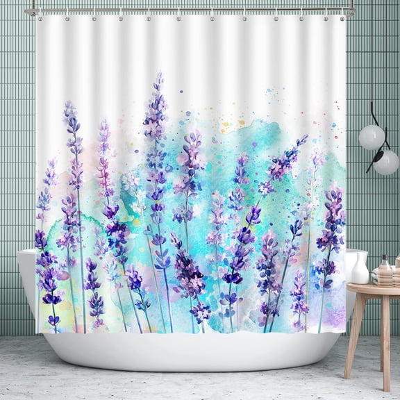 Purple Violet Shower Curtain, Teal Floral Shower Curtain Flowers Curtains for Bathroom Decor, Waterproof Polyester Retro Natural Curtains Set with Hooks, Lavender 72"W x 78"L (Pack of 1)