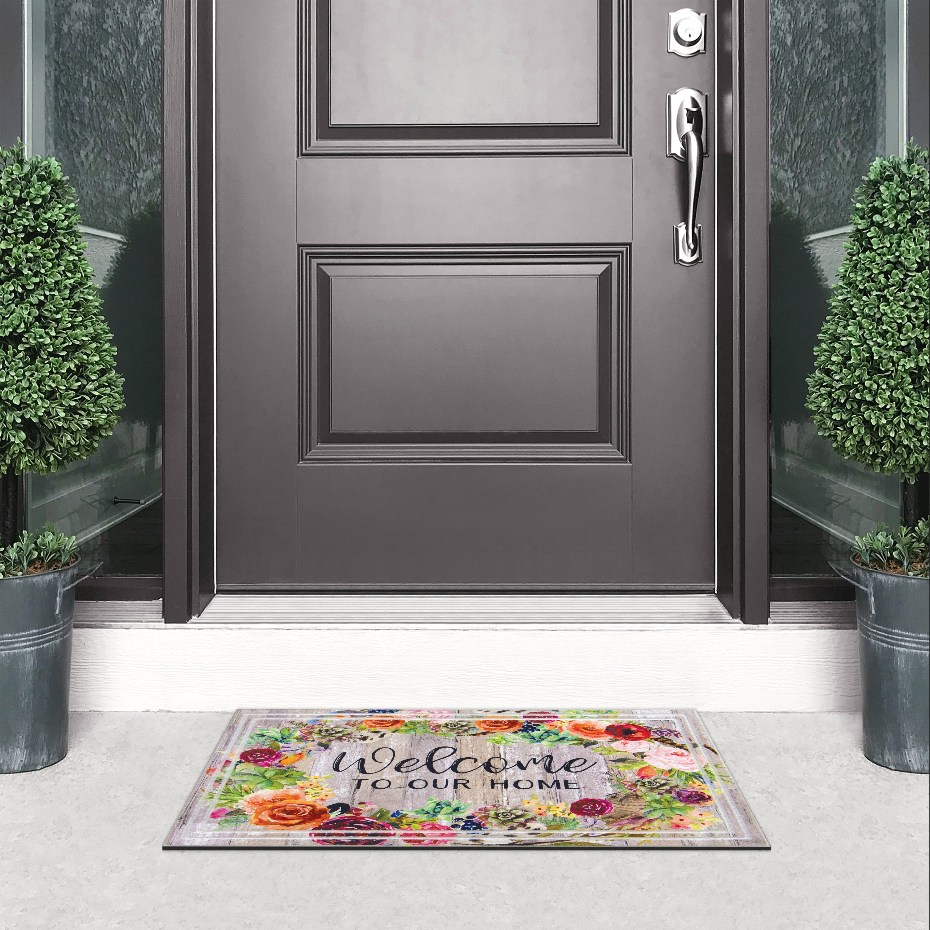 Apache Mills Fashionables Deluxe Welcome To Our Home Flowers and Succulents Indoor/Outdoor Doormat, 1.5' x 2.5'