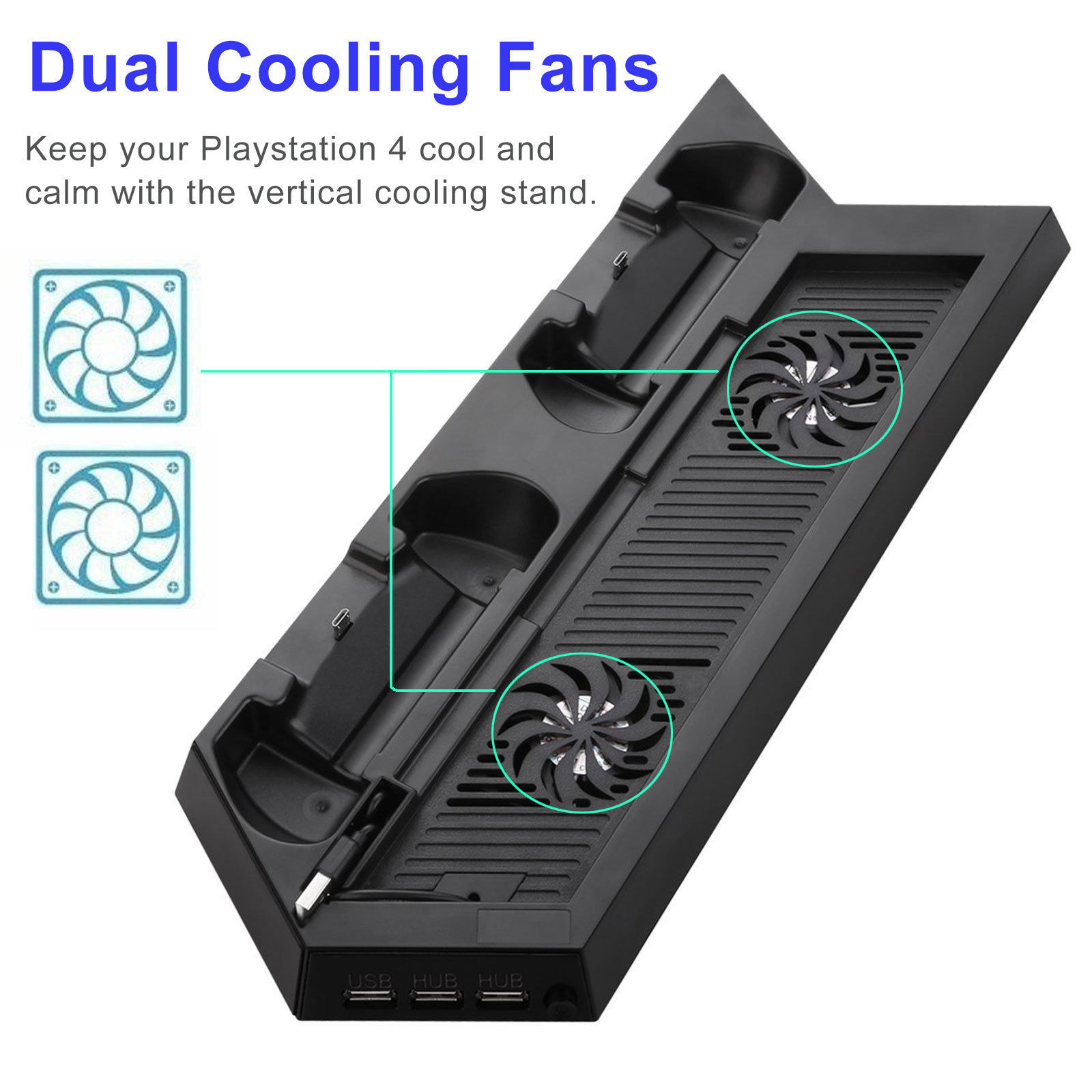 PS4 Cooling Station Vertical Stand with 2 Controller Charging Dock, Black (Not for PS4 Slim/Pro) - image 4 of 9