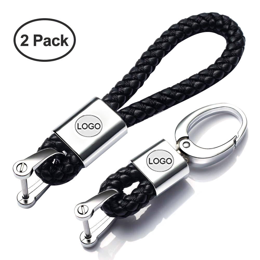 For AUDI Leather Braided Metal Emblem Black Style Keychain Strap Key Fob Ring 