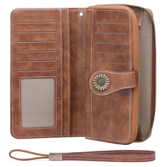 FALAN MULE Women Leather Wallet Large Capacity Bifold RFID Blocking Card Holder with Zipper Coin Pocket
