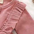thumbnail image 5 of Styles I Love Toddler Girls Buttons Ruffle Long Sleeve Solid Corduroy Dress with Bow Hair Clip 2pcs Fall Winter Dressy Outfit (Pink, 4T), 5 of 7