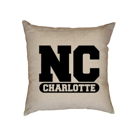 Nc State Pillow - Charlotte, North Carolina NC Classic City State Sign Decorative Linen Throw Cushion Pillow Case with Insert