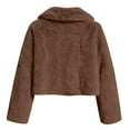 thumbnail image 4 of Women's Cropped Faux Fur Cardigan, Short Plush Jacket, Open Front Shawl Collar Coat, Luxurious Evening Wrap, Soft Elegant Bolero, Night Out Cover Up Brown XXL, 4 of 7