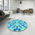 thumbnail image 4 of Ahgly Company Tapis d'Intérieur Rond Lavable en Machine Turquoise Foncé Vert Transitionnel, 5 Pieds Rond, 4 of 7