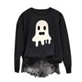 thumbnail image 4 of Women's Pumpkin Sweatshirts Color Block Fall Halloween Hoodie Lightweight Long Sleeve Pullover Tops Black, L, 4 of 6