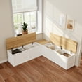 thumbnail image 4 of KULAGAGA L-Shape Wooden Shoe Storage Bench with 2 Doors & 2 Storage Compartments, Entryway Corner Bench with Wood Grain for Hallway, White & Oak, 4 of 8