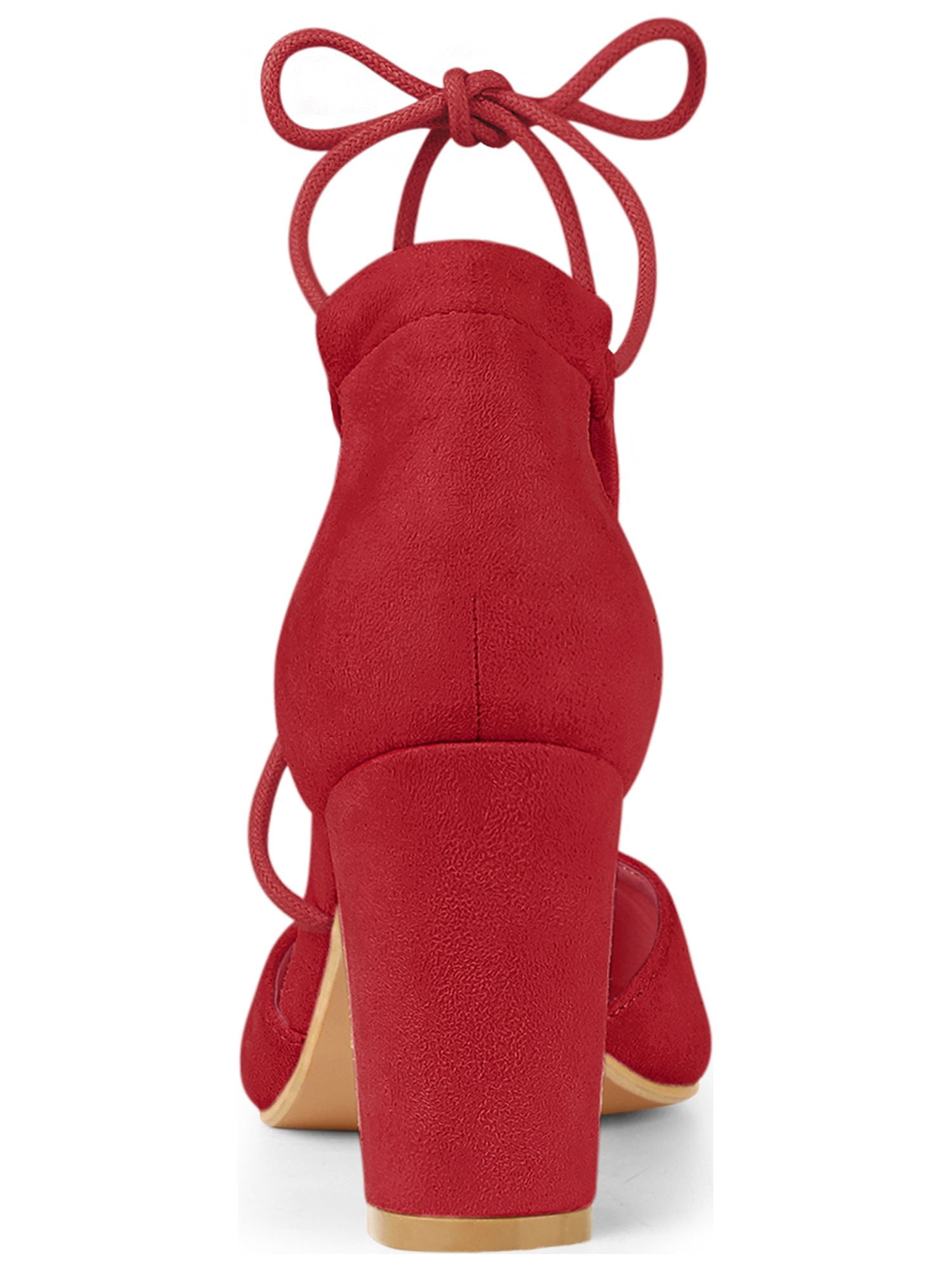 DARING DIVA Women's Pointed Toe Chunky Heels Lace Up Sandals and Pumps Red 7