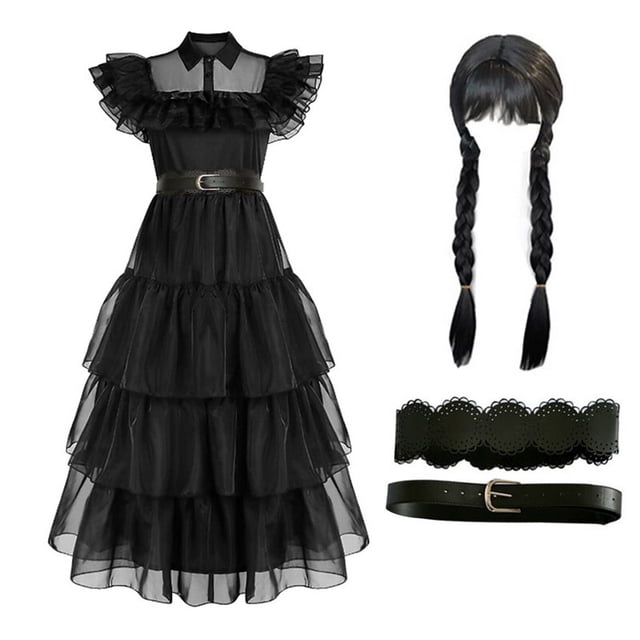 Disfraz de Halloween Wednesday Addams para niña, Vestidos para niña, Vestidos de fiesta de malla, Disfraces de carnaval, trajes para niño Gao Jinjia LED