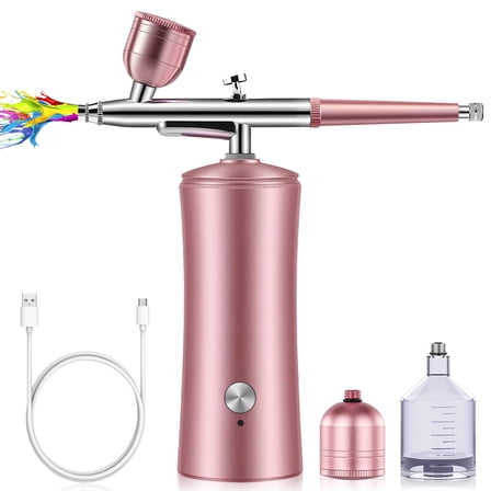 Airbrush, Upgraded Airbrush Kit with Compressor&rRechargeable Portable Cordless Air Brush Nail Machine, Airbrush Gun Set for Nail Art, Cake Decor, Makeup, Barber, Model Painting (s-Pink)