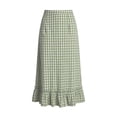 thumbnail image 6 of Avrnliq Womens High Waisted Gingham Maxi Skirt - Green Boho Ruffle Hem A-Line Skirt, Flowy Elastic Waist Midi Length for Summer Beach Vacation Cottagecore Plus Size S-XXL,Size 2XL, 6 of 6