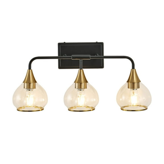 23" Modern Black and Gold 3-Light Bathroom Vanity Light Fixture, Clear Glass Shades Wall Sconce for Mirror, Living Room, or Vanity (Bulbs Not Included)