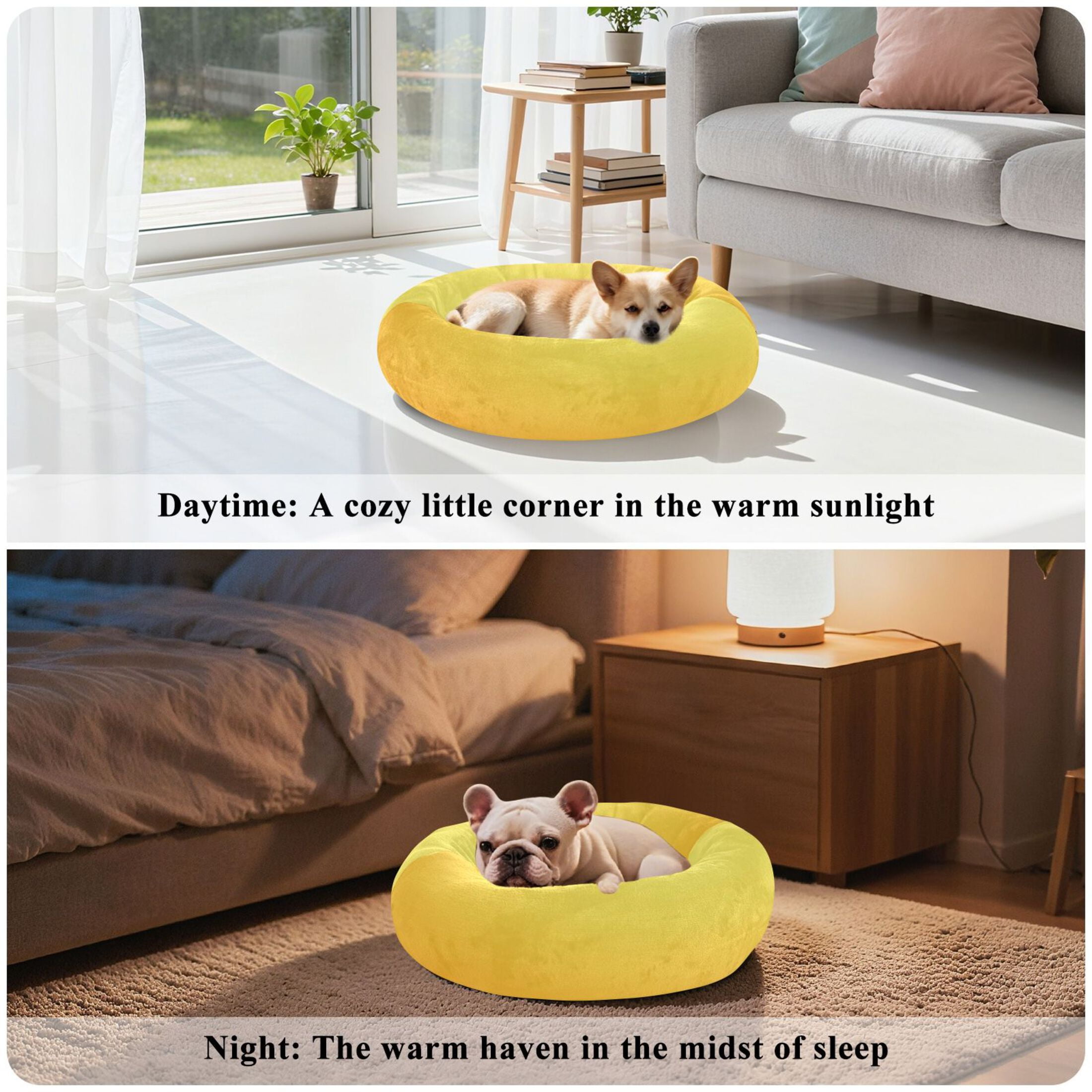 Iauyy Pet Couch Donut Cat Bed for Indoor Cats/Small Dogs Washable & Machine with Non-slip Bottom Calming Cat Furniture, Yellow Gradient (M)