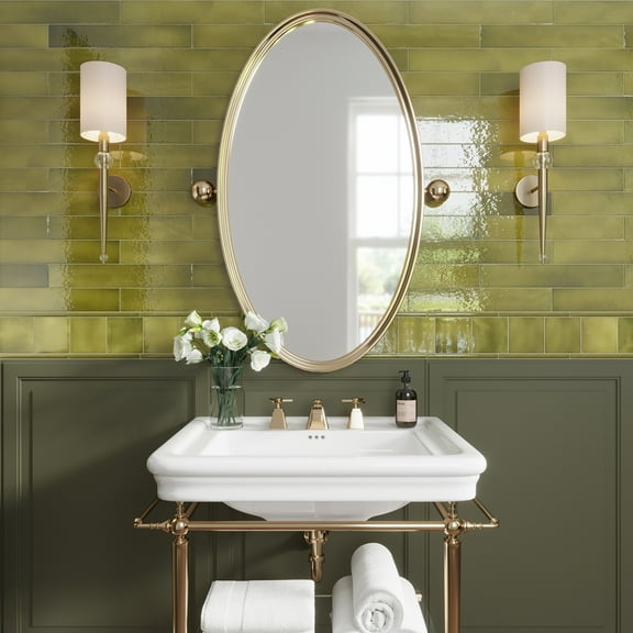 Silken 0.5 in. x 7.9 in. Glossy Green Ceramic Pencil Tile Trims (0.3 sq. ft./case) (10-pack)