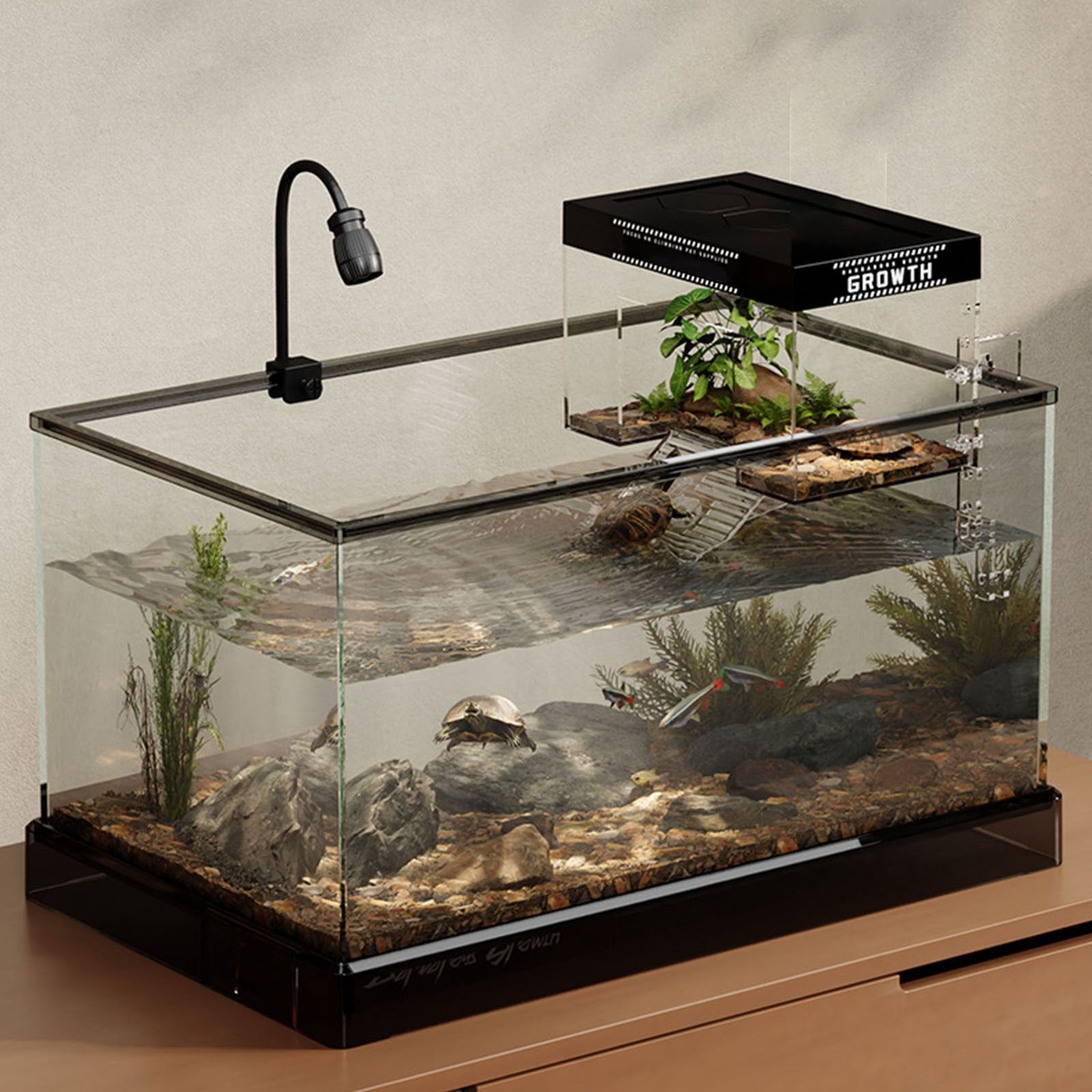 Large Acrylic Turtle Terrarium Platform for Sunbathing – Durable Non-Slip Ramp Accessory for Reptiles and Amphibians – Easy Installation and 360° Observation