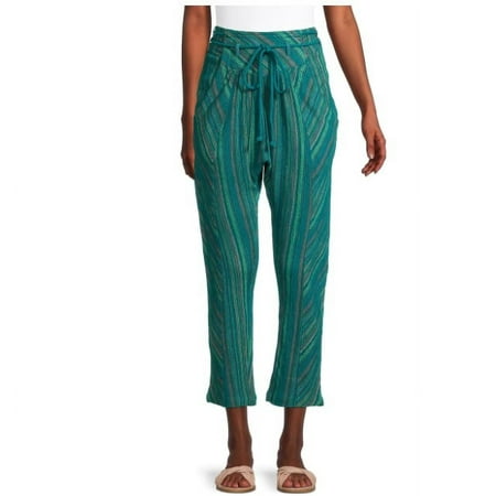 Free People Roll With It Harem Striped Cropped Pant Real Deal Teal S, $78 NWT