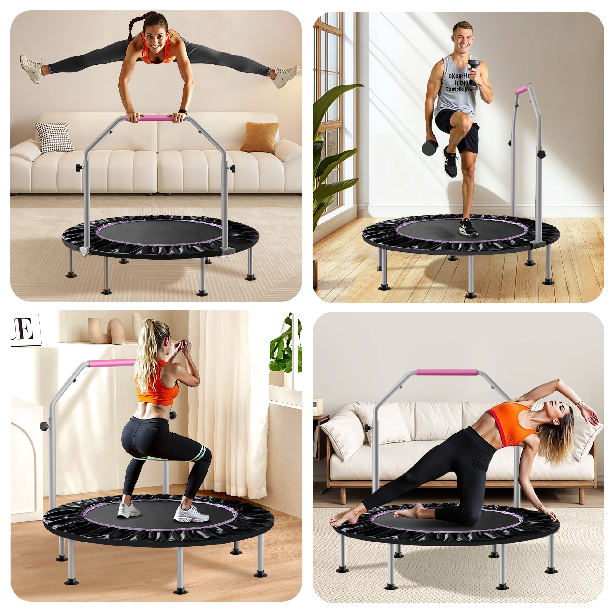 Tomile 40" Rebounder Trampoline, 440lbs Portable Fitness Bouncer with Loop Belt, Adjustable Handle, Suitable for Adults Exercise