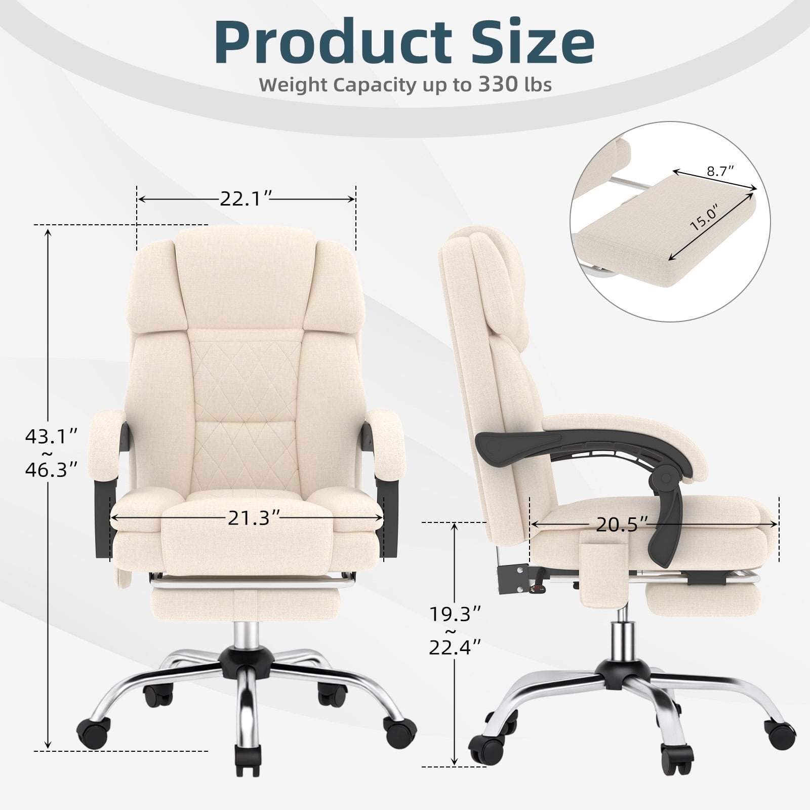 6-Point Massage Office Chair with Heat, Ergonomic Reclining Desk Chair with Footrest, Soft Chenille Fabric Executive Chairs for Home Office, Comfortable Computer Chair Gift for Women, Beige