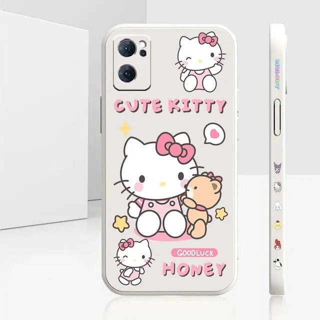 Liquid Silicone Case For Oppo Reno 9 8 7 7SE 6 5 4 4SE 3 Pro Plus 4G 5G Cover Anime Cute Hello Kitty Colour Fundas Cqoues Shell LXY