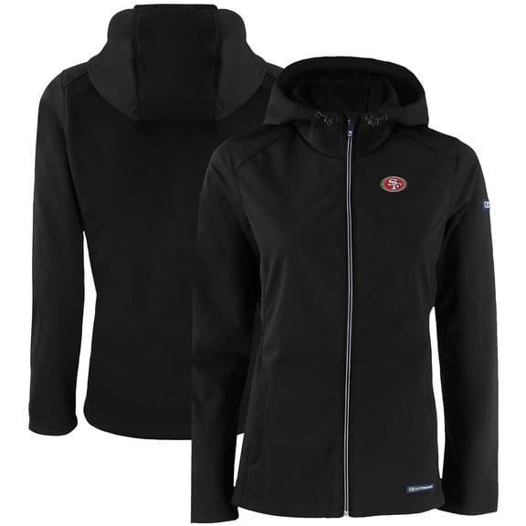 Women's Cutter & Buck Black San Francisco 49ers Evoke Eco Softshell Recycled Full-Zip Hooded Jacket