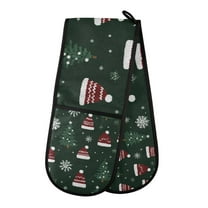 Yayeee Double Oven Mitt Kitchen Heat Resistant Baking 35" x7" Quilted Glove, Green Christmas Hats